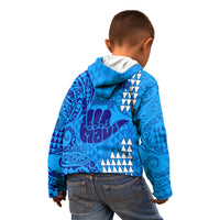 Strong Maui Kid Hoodie Good Living Hawaii with Shaka Sign Kakau Tribal Blue LT9 - Polynesian Pride