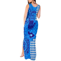 Strong Maui Tank Maxi Dress Good Living Hawaii with Shaka Sign Kakau Tribal Blue LT9 - Polynesian Pride