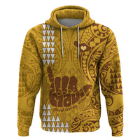 Strong Maui Hoodie Good Living Hawaii with Shaka Sign Kakau Tribal Gold LT9 Gold - Polynesian Pride