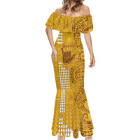 Personalised Strong Maui Mermaid Dress Good Living Hawaii with Shaka Sign Kakau Tribal Gold LT9 - Polynesian Pride