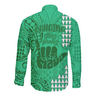 Strong Maui Long Sleeve Button Shirt Good Living Hawaii with Shaka Sign Kakau Tribal Green LT9 - Polynesian Pride