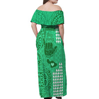 Strong Maui Off Shoulder Maxi Dress Good Living Hawaii with Shaka Sign Kakau Tribal Green LT9 - Polynesian Pride