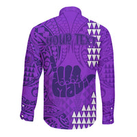 Personalised Strong Maui Long Sleeve Button Shirt Good Living Hawaii with Shaka Sign Kakau Tribal Purple LT9 - Polynesian Pride