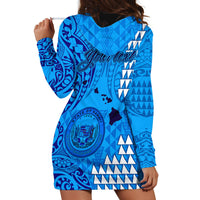 Personalised Maui Island Hoodie Dress Kakau Tribal Mixed Polynesian Pattern Blue LT9 - Polynesian Pride