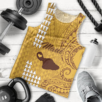 Maui Island Men Tank Top Kakau Tribal Mixed Polynesian Pattern Gold LT9 Gold - Polynesian Pride