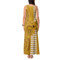 Maui Island Tank Maxi Dress Kakau Tribal Mixed Polynesian Pattern Gold LT9 - Polynesian Pride