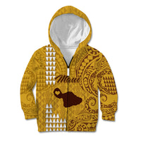 Personalised Maui Island Kid Hoodie Kakau Tribal Mixed Polynesian Pattern Gold LT9 Zip Hoodie Gold - Polynesian Pride