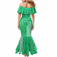 Maui Island Mermaid Dress Kakau Tribal Mixed Polynesian Pattern Green LT9 - Polynesian Pride