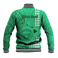Personalised Maui Island Baseball Jacket Kakau Tribal Mixed Polynesian Pattern Green LT9 - Polynesian Pride
