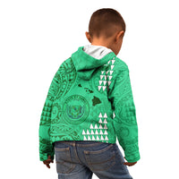 Personalised Maui Island Kid Hoodie Kakau Tribal Mixed Polynesian Pattern Green LT9 - Polynesian Pride