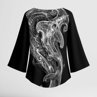 Pango Maori Tribal Hammershark Ghost Spirit Kimono Sleeve Blouse