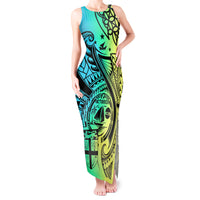 Malampa Fiji Day Tank Maxi Dress Vanuatu Sand Drawing With Polynesian Pattern LT9 Women Black - Polynesian Pride