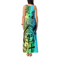 Malampa Fiji Day Tank Maxi Dress Vanuatu Sand Drawing With Polynesian Pattern LT9 - Polynesian Pride