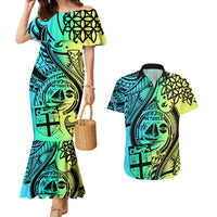 Personalised Malampa Fiji Day Couples Matching Mermaid Dress and Hawaiian Shirt Vanuatu Sand Drawing With Polynesian Pattern LT9 Black - Polynesian Pride