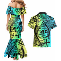Personalised Malampa Fiji Day Couples Matching Mermaid Dress and Hawaiian Shirt Vanuatu Sand Drawing With Polynesian Pattern LT9 - Polynesian Pride