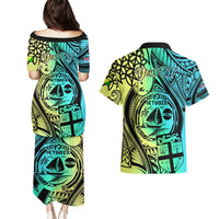 Personalised Malampa Fiji Day Couples Matching Puletasi Dress and Hawaiian Shirt Vanuatu Sand Drawing With Polynesian Pattern LT9 - Polynesian Pride