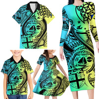 Personalised Malampa Fiji Day Family Matching Long Sleeve Bodycon Dress and Hawaiian Shirt Vanuatu Sand Drawing With Polynesian Pattern LT9 - Polynesian Pride