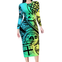 Personalised Malampa Fiji Day Family Matching Long Sleeve Bodycon Dress and Hawaiian Shirt Vanuatu Sand Drawing With Polynesian Pattern LT9 Mom's Dress Black - Polynesian Pride