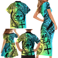 Personalised Malampa Fiji Day Family Matching Short Sleeve Bodycon Dress and Hawaiian Shirt Vanuatu Sand Drawing With Polynesian Pattern LT9 - Polynesian Pride