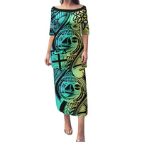 Personalised Malampa Fiji Day Puletasi Vanuatu Sand Drawing With Polynesian Pattern LT9 Long Dress Black - Polynesian Pride