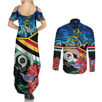 torba-vanuatu-couples-matching-summer-maxi-dress-and-long-sleeve-button-shirts-sand-drawing-with-polynesian-pattern