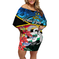 Torba Vanuatu Off Shoulder Short Dress Sand Drawing With Polynesian Pattern LT9 Women Black - Polynesian Pride