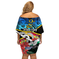 Torba Vanuatu Off Shoulder Short Dress Sand Drawing With Polynesian Pattern LT9 - Polynesian Pride