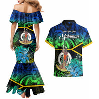 Malampa Day Couples Matching Mermaid Dress and Hawaiian Shirt Vanuatu Flowers with Malampa Emblem Tribal Pattern LT9 - Polynesian Pride