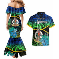 Malampa Day Couples Matching Mermaid Dress and Hawaiian Shirt Vanuatu Flowers with Malampa Emblem Tribal Pattern LT9 - Polynesian Pride