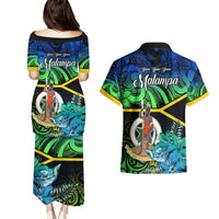 Malampa Day Couples Matching Puletasi Dress and Hawaiian Shirt Vanuatu Flowers with Malampa Emblem Tribal Pattern LT9 - Polynesian Pride