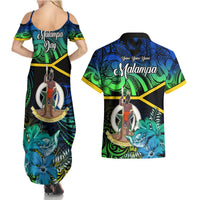 Malampa Day Couples Matching Summer Maxi Dress and Hawaiian Shirt Vanuatu Flowers with Malampa Emblem Tribal Pattern LT9 - Polynesian Pride