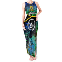 Malampa Day Tank Maxi Dress Vanuatu Flowers with Malampa Emblem Tribal Pattern LT9 Women Black - Polynesian Pride