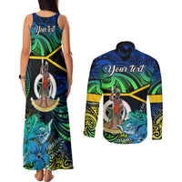 personalised-malampa-day-couples-matching-tank-maxi-dress-and-long-sleeve-button-shirts-vanuatu-flowers-with-malampa-emblem-tribal-pattern