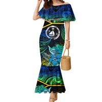 Personalised Malampa Day Mermaid Dress Vanuatu Flowers with Malampa Emblem Tribal Pattern LT9 Women Black - Polynesian Pride
