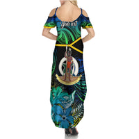 Personalised Malampa Day Summer Maxi Dress Vanuatu Flowers with Malampa Emblem Tribal Pattern LT9 - Polynesian Pride