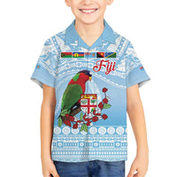 Melanesian Fiji Kula Bird Family Matching Puletasi and Hawaiian Shirt with Tagimoucia Masi Tapa Pattern LT9 Son's Shirt Blue - Polynesian Pride