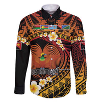Melanesian Papua New Guinea Family Matching Off The Shoulder Long Sleeve Dress and Hawaiian Shirt Plumeria Bird of Paradise Tribal LT9 Dad's Shirt - Long Sleeve Red - Polynesian Pride