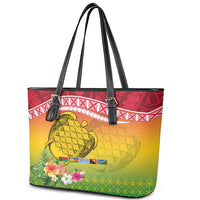 Melanesian Ni-Vanuatu Leather Tote Bag Sea Turtle with Sand Drawing Pattern