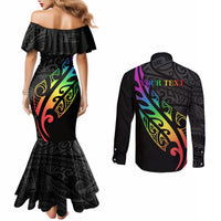 Personalised New Zealand Wellington Pride Couples Matching Mermaid Dress and Long Sleeve Button Shirt Maori Fern with Pride Flag 2024 LT9 - Polynesian Pride