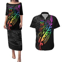 Personalised New Zealand Wellington Pride Couples Matching Puletasi and Hawaiian Shirt Maori Fern with Pride Flag 2024 LT9 Black - Polynesian Pride