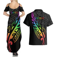Personalised New Zealand Wellington Pride Couples Matching Summer Maxi Dress and Hawaiian Shirt Maori Fern with Pride Flag 2024 LT9 - Polynesian Pride