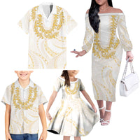 Aloha Lei Onaona Family Matching Off The Shoulder Long Sleeve Dress and Hawaiian Shirt Beige Hawaiian Tribal Pattern