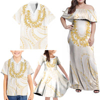 Aloha Lei Onaona Family Matching Off Shoulder Maxi Dress and Hawaiian Shirt Beige Hawaiian Tribal Pattern