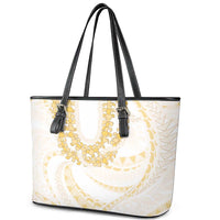 Aloha Lei Onaona Leather Tote Bag Beige Hawaiian Tribal Pattern