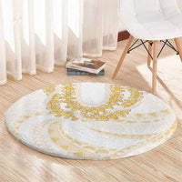Aloha Lei Onaona Round Carpet Beige Hawaiian Tribal Pattern
