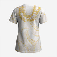 Aloha Lei Onaona Scrub Top Beige Hawaiian Tribal Pattern - Polynesian Pride