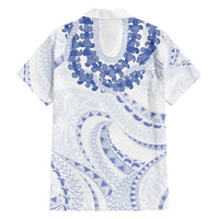 Aloha Lei Onaona Family Matching Short Sleeve Bodycon Dress and Hawaiian Shirt Navy Blue Hawaiian Tribal Pattern