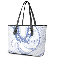 Aloha Lei Onaona Leather Tote Bag Navy Blue Hawaiian Tribal Pattern