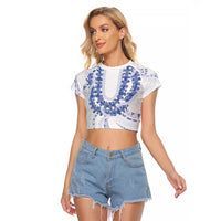Aloha Lei Onaona Raglan Cropped T Shirt Navy Blue Hawaiian Tribal Pattern