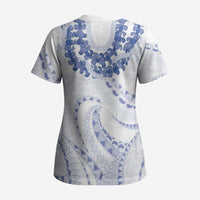 Aloha Lei Onaona Scrub Top Navy Blue Hawaiian Tribal Pattern - Polynesian Pride